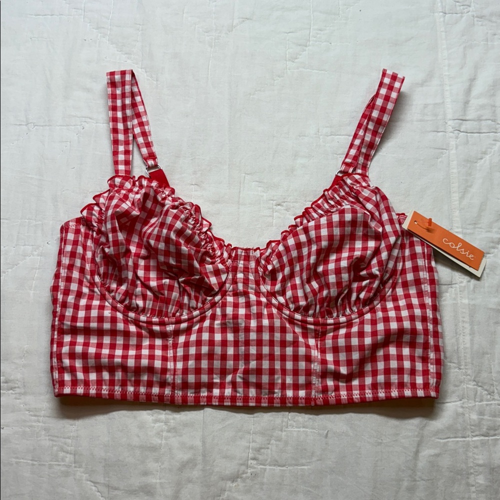 Colsie Women's XL Red & White Gingham Corset Bra Top Cottagecore Bustier NWT